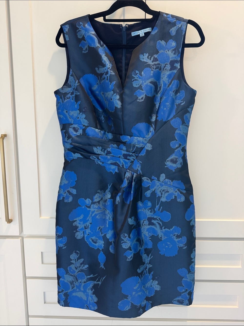 ANTONIO MELANI Navy Sheath Dress with Bright Blue Floral